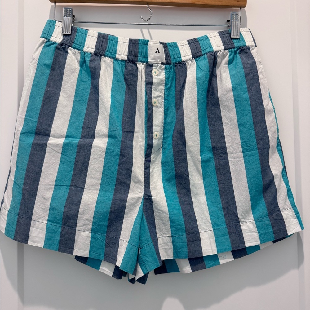 Striped Cotton Boxer Shorts - Teal Navy White